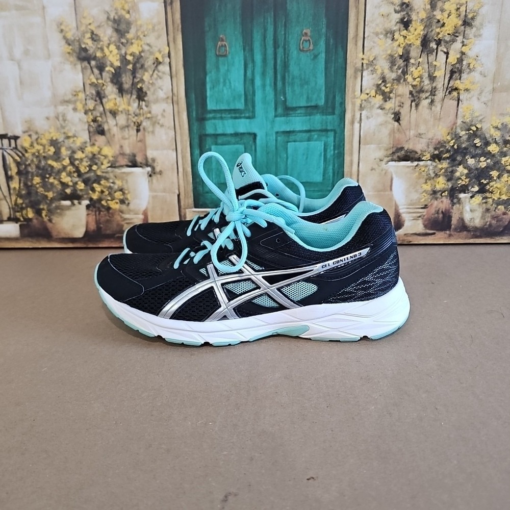 Asics Gel Contend 3 Womens Black Aqua Running Shoes Size 10 T5F9N